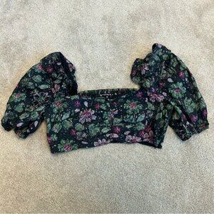 Zara Crop Top Floral Ruffle Puff Sleeve Blogger Favorite Festival Prairie